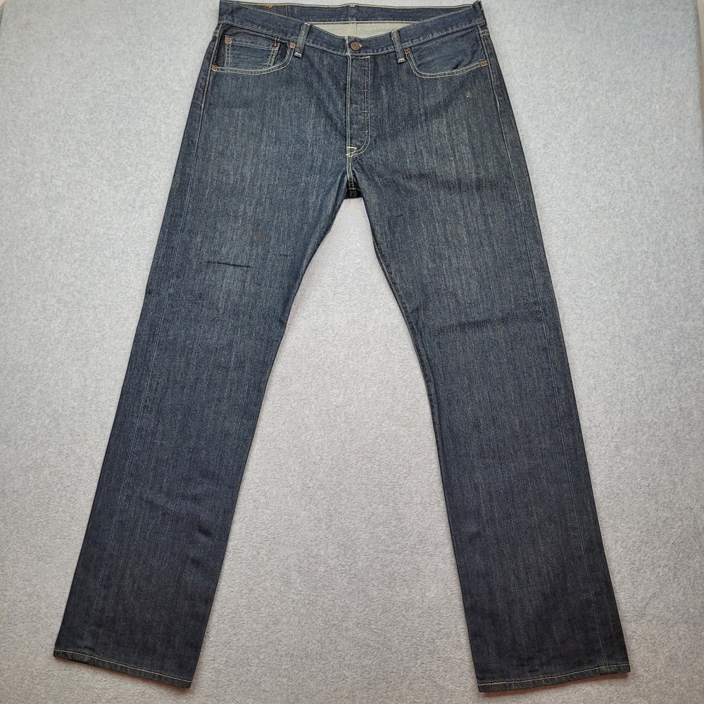 Levi's 501 Original Fit Jeans Mens 35x32 Dark Wash Blue Button Fly Straight Leg